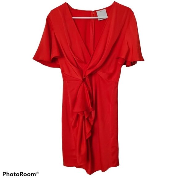 C/MEO COLLECTIVE No Less Mini Dress Faux Wrap Red Dress in Morange - Picture 5 of 8